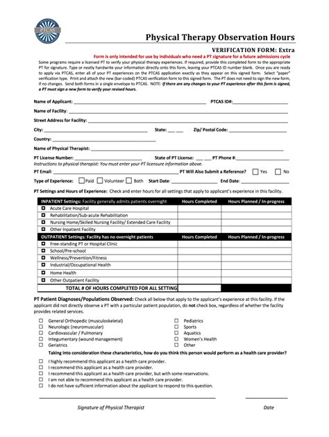 Printable Physical Therapy Observation Hours Form